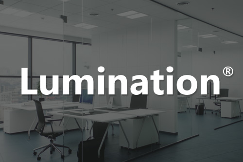 Lumination logo and Assent LED Lighting in office space