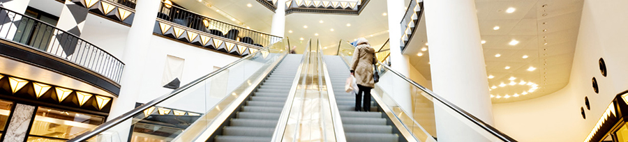 Lady on escalator in mall