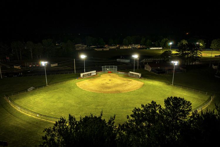 ESPL LED Sports Lighters light up a Dover Ohio Ballfield from drone over center field