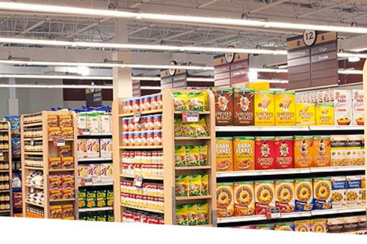 Grocery store isles with LED lighting