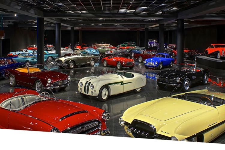 Colorful sports cars in car showroom 