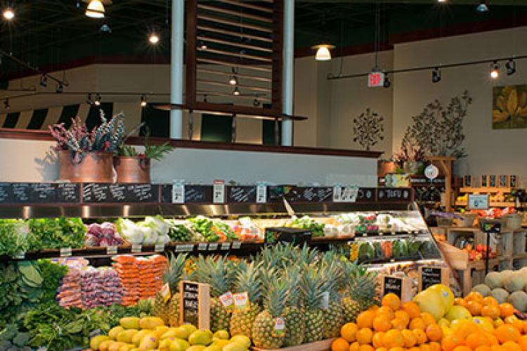 Fruit stands in grocery store