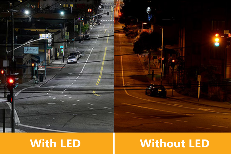 Before and after shot, street lights at night