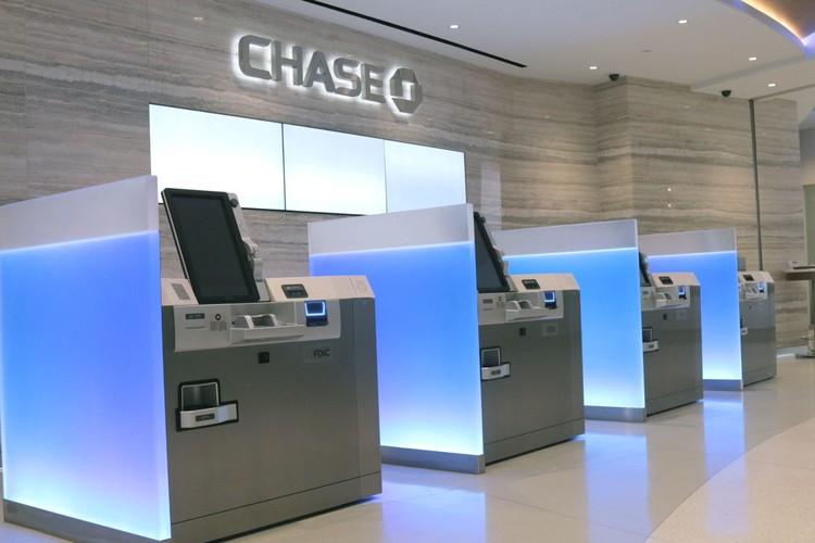 Banking lobby with ATMs 