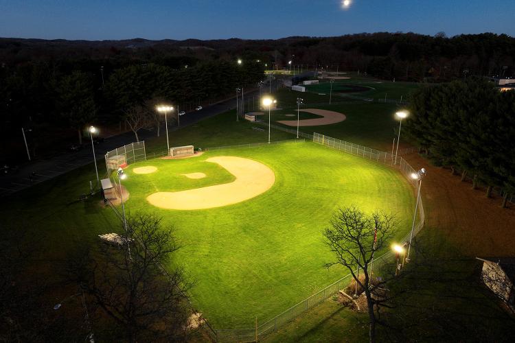 ESPL LED Sports Lighters light up a Dover Ohio Ballfield from drone over right field